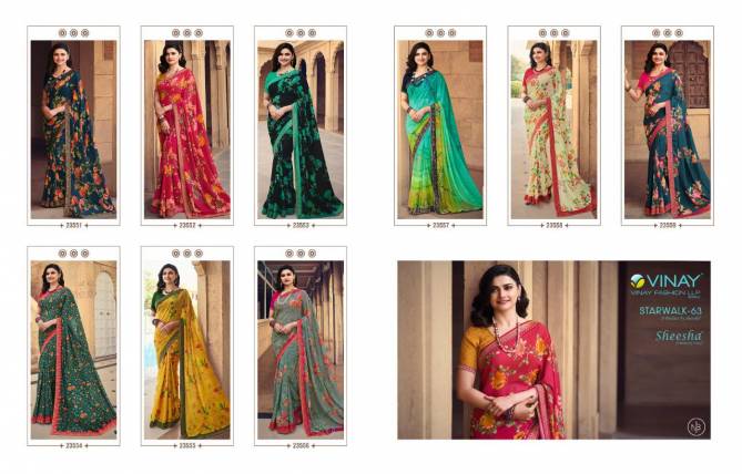 VINAY FASHION STARWALK VOL-63 Latest Fancy Casual Wear Printed Georgette Saree with Jacquard Border Saree Collection